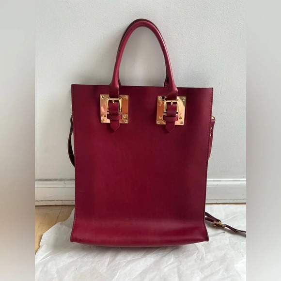 Sophie Hulme Leather tote bag Shoulder bag Burgundy Red See Description - Picture 3 of 9